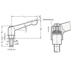 Verstellbarer Klemmhebel GN 300 d1 M 12mm l1 92mm l2 40mm AG GANTER