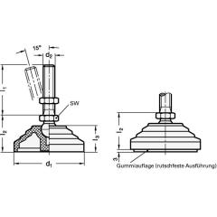 Kunststoff-Gelenkfuß GN 344 d1 60 mm,d2 M 16mm l1 148mm l3 24mm GANTER