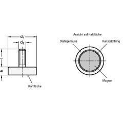 Haltemagnet GN 50.3 d1 63-3mm d2 M 6mm Hartferrit HF GANTER | 5 Stück